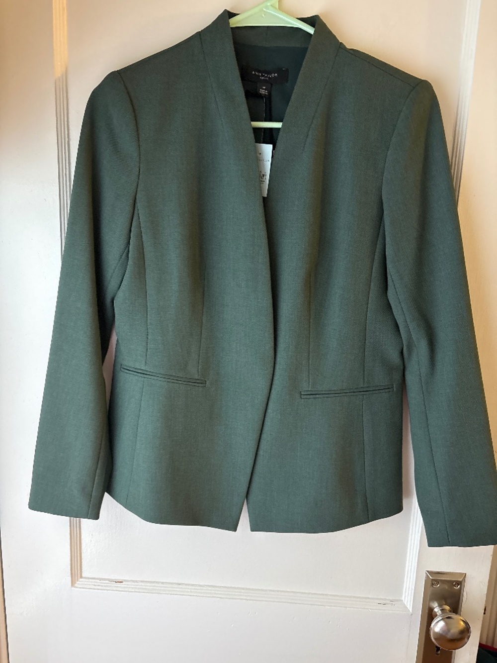 Ann Taylor Collarless Blazer, Dark Green, Sz 0P, NWT